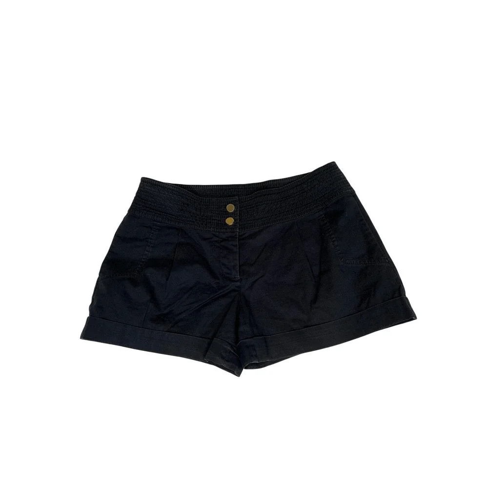 Tory Burch Black/Blue CottonStretch CuffedChino Shorts Gold Button Sz 4 21111224
